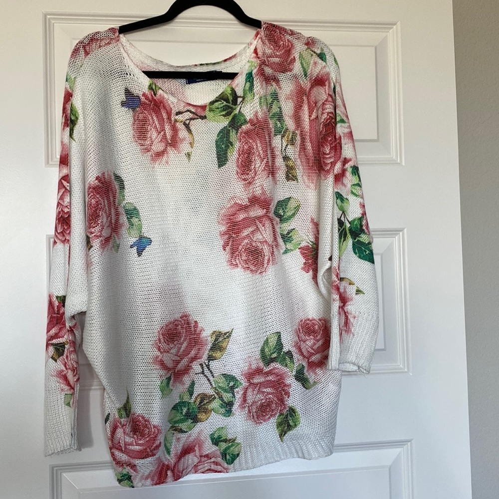 Floral boat neck sweater- size M